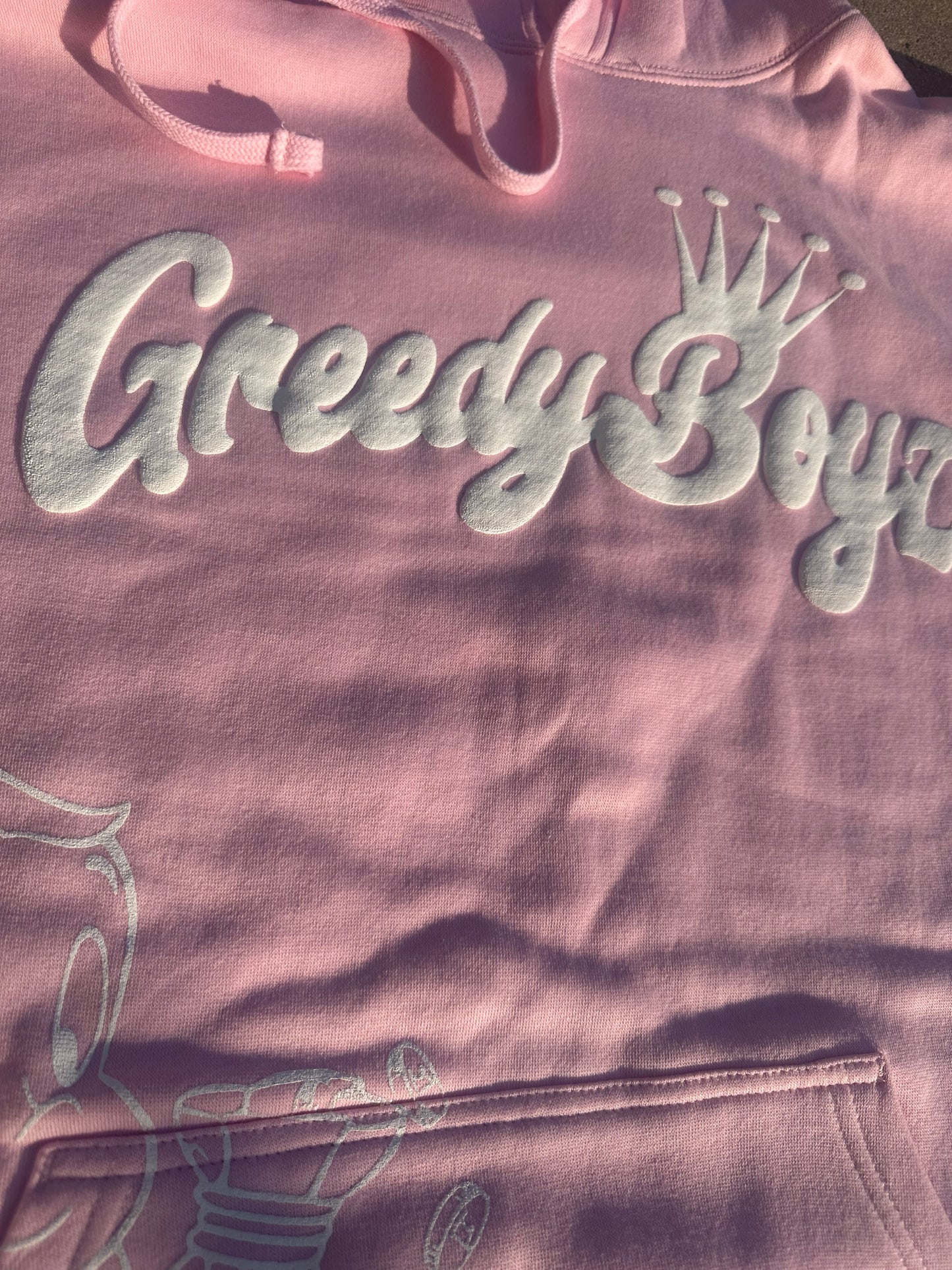 GreedyBoyz pink puff print hoodie