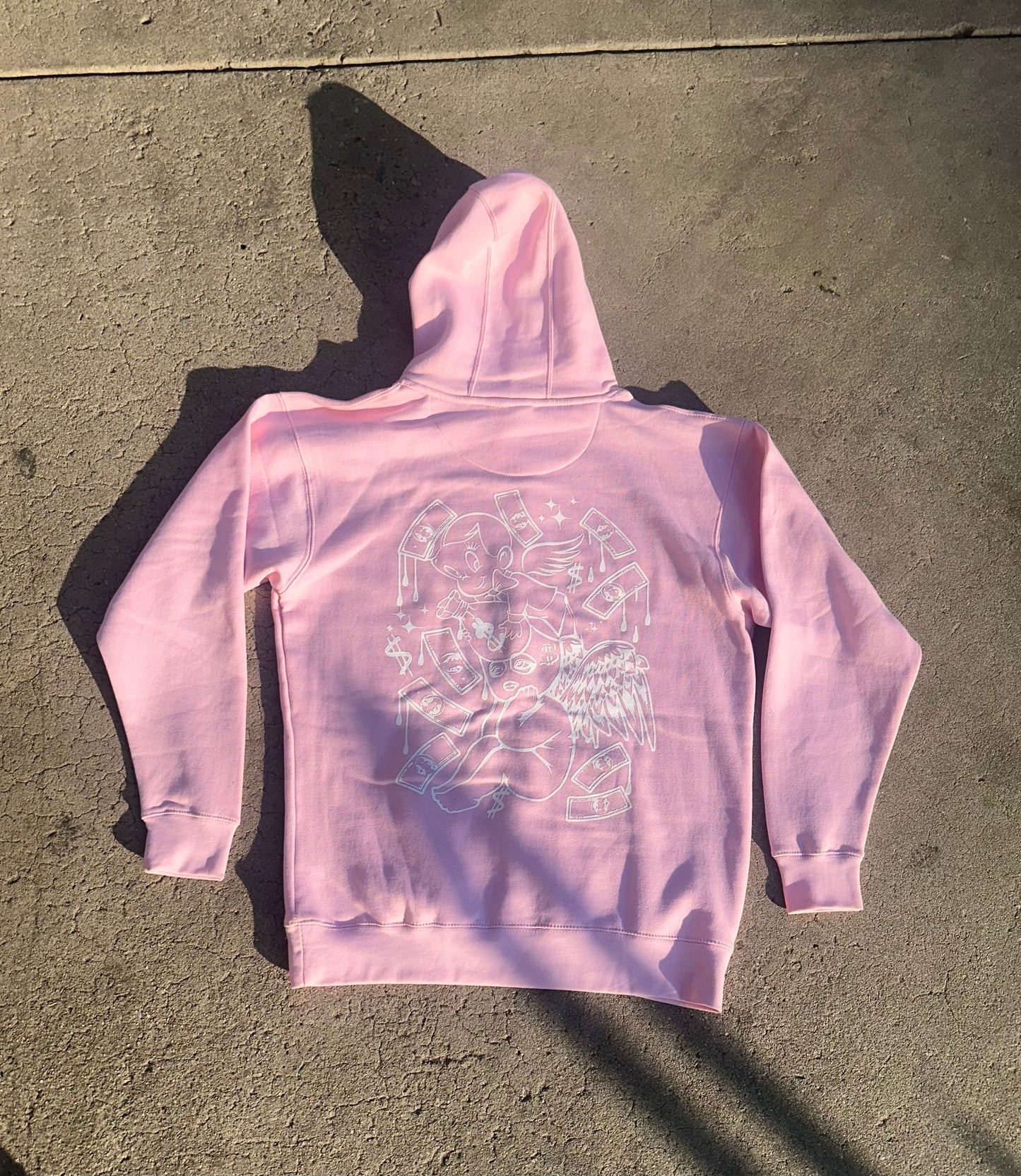 GreedyBoyz pink puff print hoodie