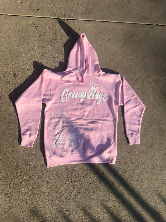 GreedyBoyz pink puff print hoodie