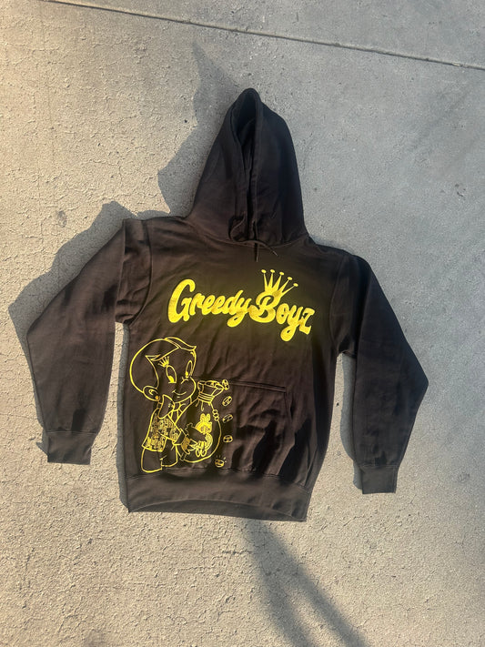 GreedyBoyz yellow puff print hoodie