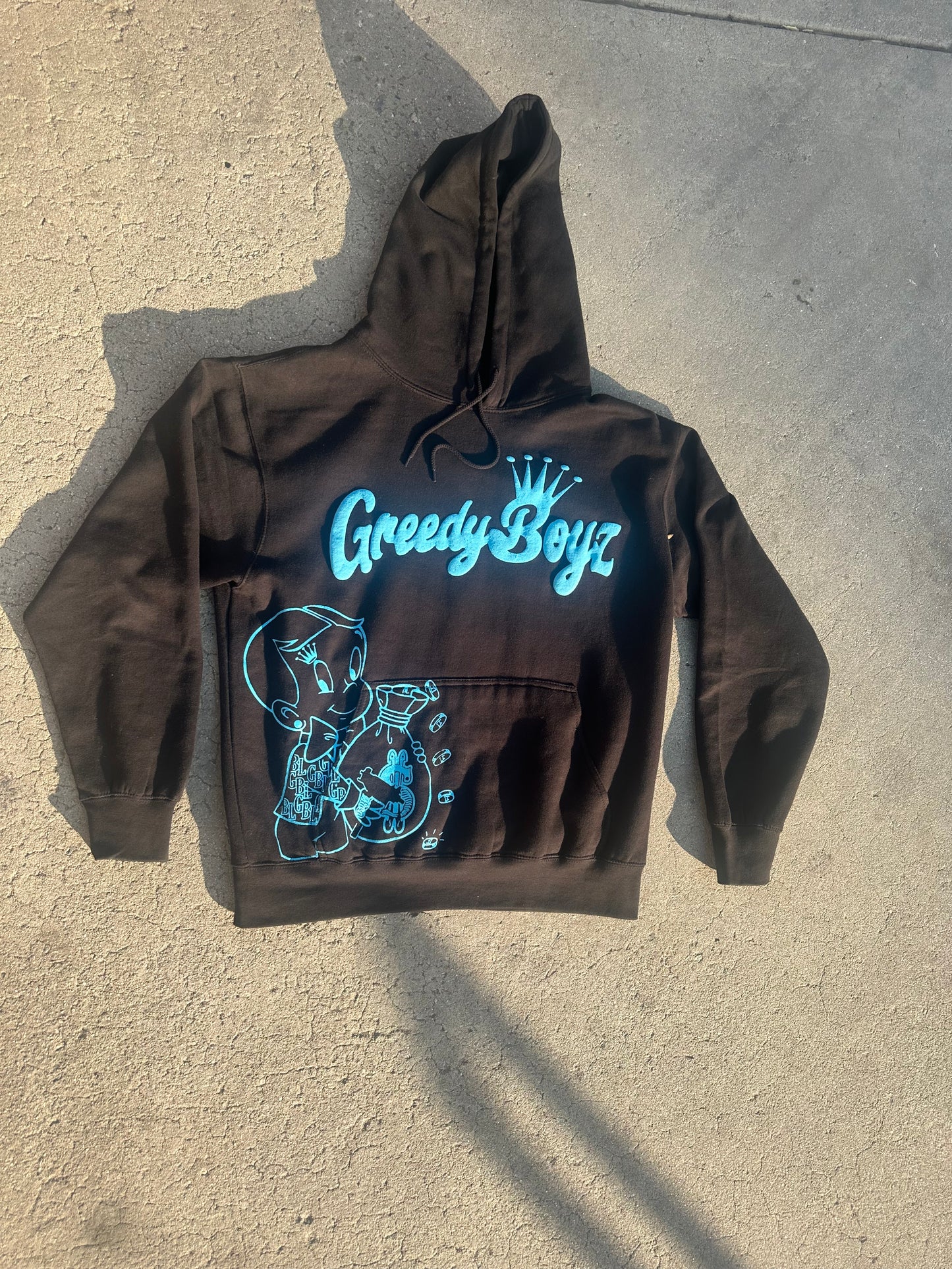 GreedyBoyz baby blue puff print hoodie